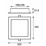 Downlight LED Cuadrado 222x222mm Blanco 20W, Corte 190x190mm. para Techos Lamas